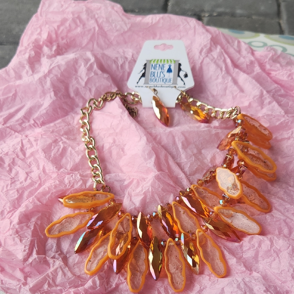 Bold Orange Crystal Necklace with Gold Chain